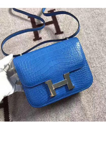 Top hermes 100% genuine crocodile leather small constance bag C0019 blue