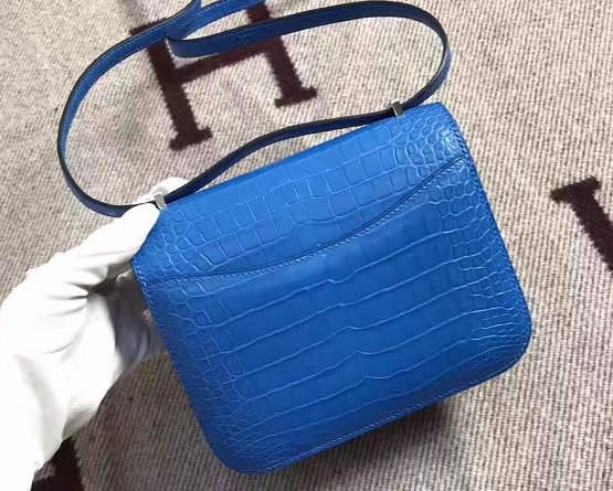 Top hermes 100% genuine crocodile leather small constance bag C0019 blue