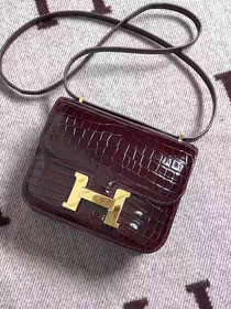 Top hermes 100% genuine crocodile leather small constance bag C0019 burgundy
