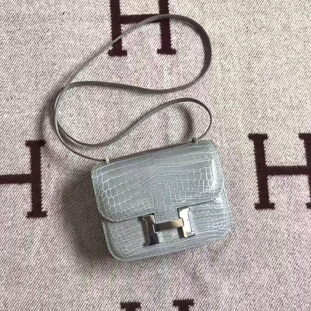 Top hermes 100% genuine crocodile leather small constance bag C0019 ice blue