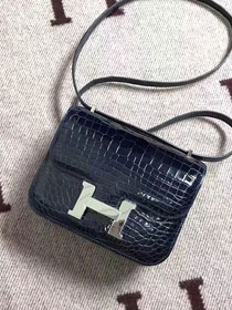 Top hermes 100% genuine crocodile leather small constance bag C0019 navy blue