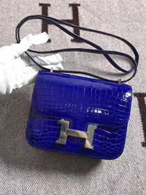 Top hermes 100% genuine crocodile leather small constance bag C0019 royal blue