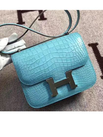 Top hermes 100% genuine crocodile leather small constance bag C0019 sky blue