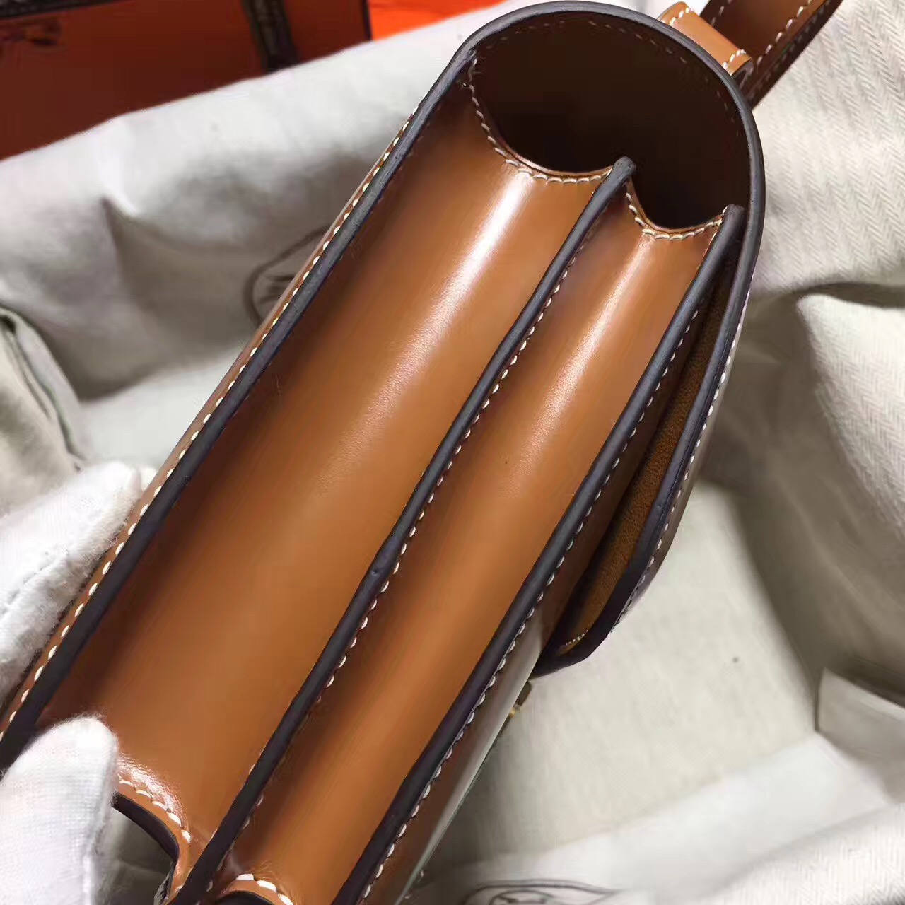 Hermes original box leather small constance bag C019 coffee