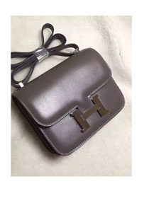 Hermes original box leather small constance bag C019 gray
