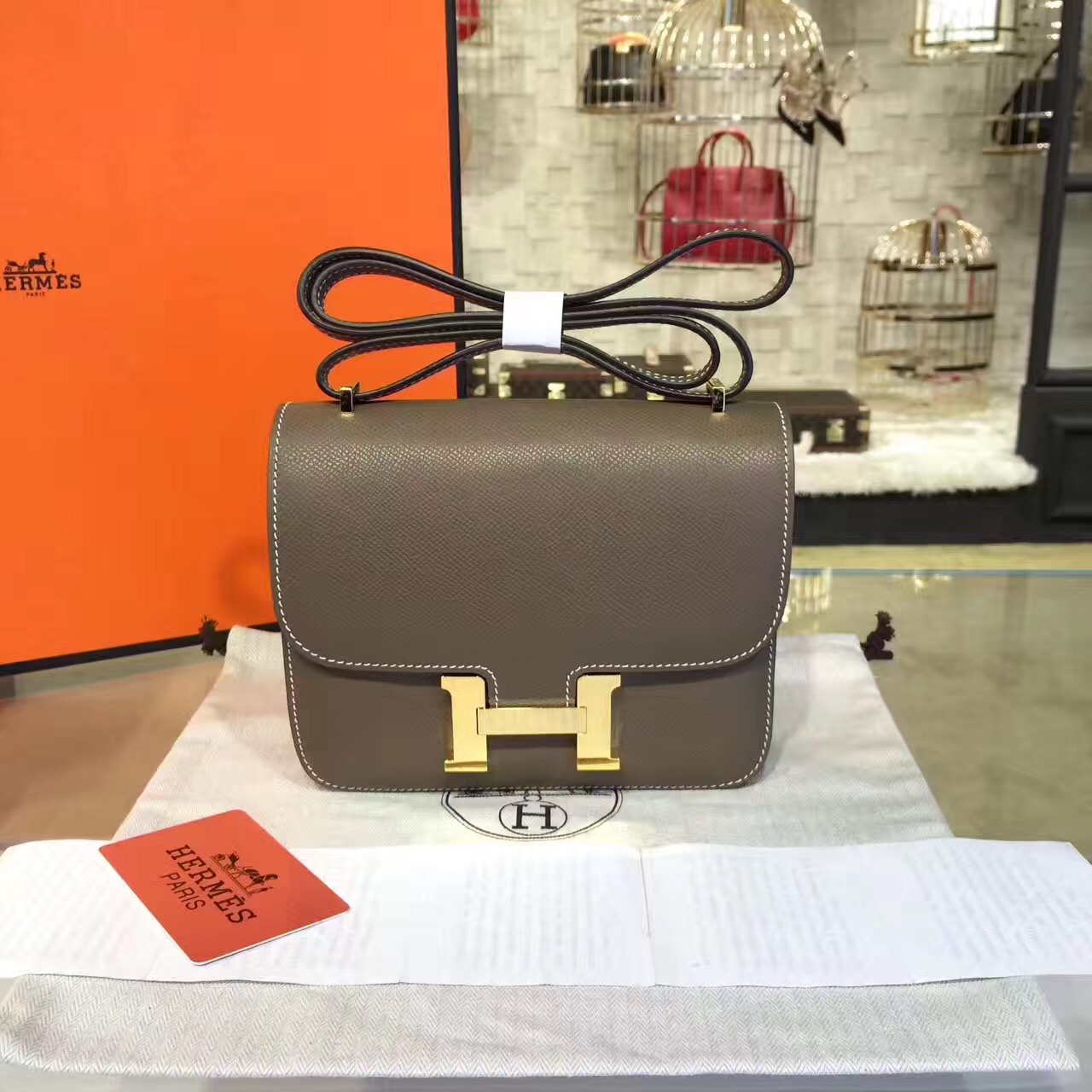 Hermes original epsom leather constance bag C23 dark gray