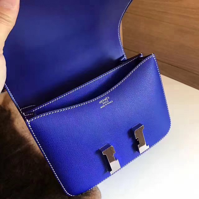 Hermes original epsom leather constance bag C23 electric blue