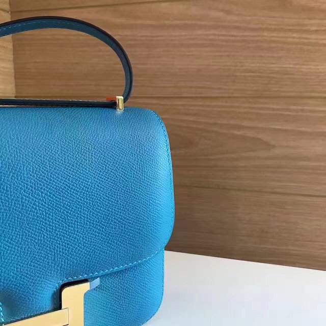 Hermes original epsom leather constance bag C23 lake blue