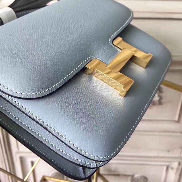 Hermes original epsom leather small constance bag C19 light blue