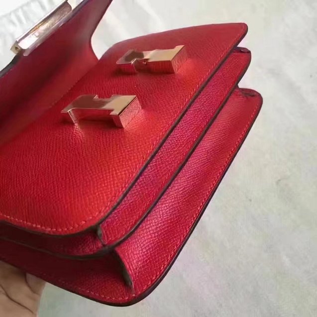 Hermes original epsom leather small constance bag C19 red
