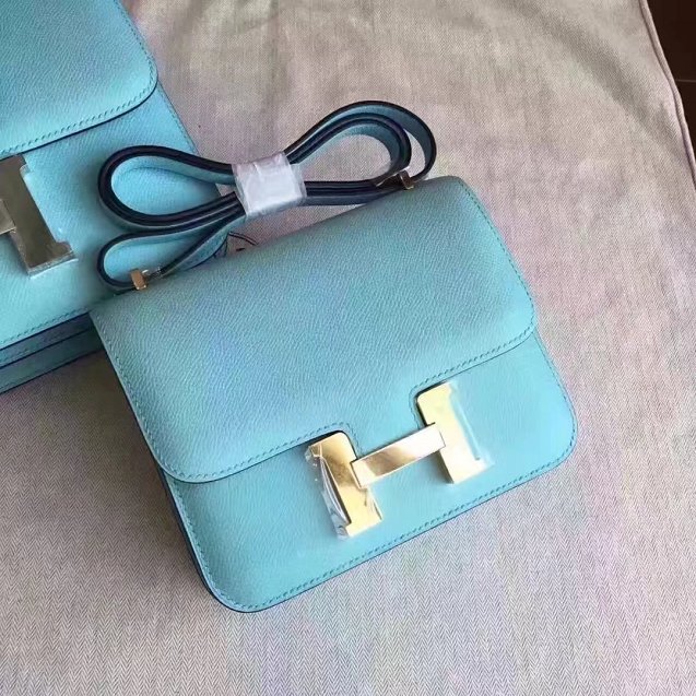 Hermes original epsom leather small constance bag C19 sky blue