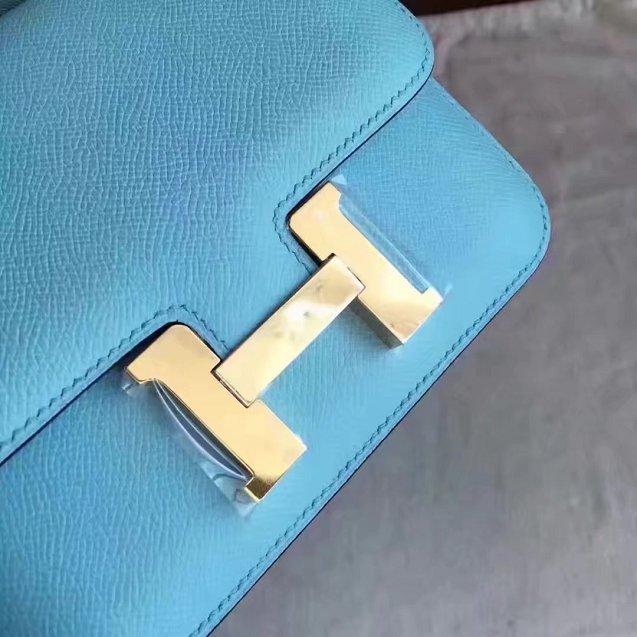 Hermes original epsom leather small constance bag C19 sky blue