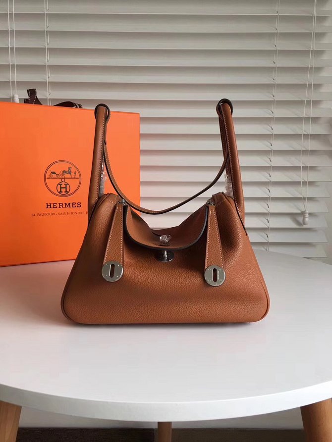 Hermes original top togo leather medium lindy 30 bag H30 brown