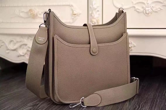 Hermes original togo leather evelyne pm shoulder bag E28 gray