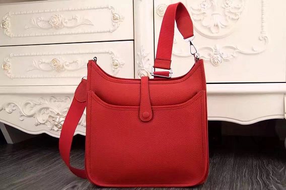 Hermes original togo leather evelyne pm shoulder bag E28 red