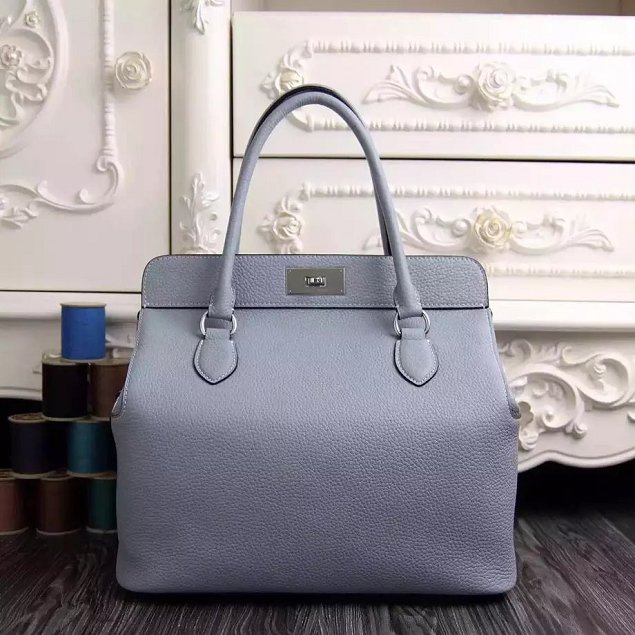 Hermes original togo leather small toolbox handbag T26 light blue