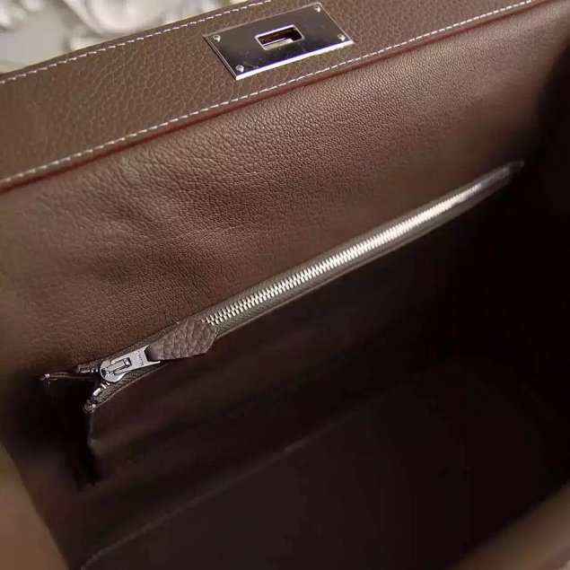 Hermes original togo leather toolbox handbag T31 dark coffee
