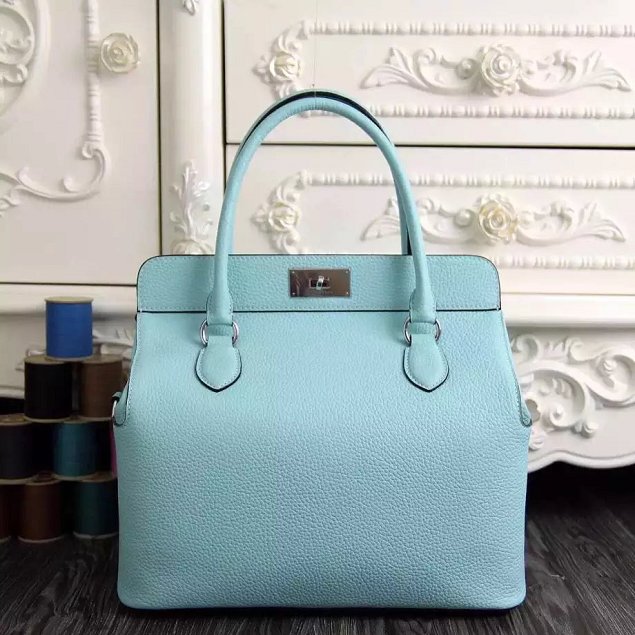 Hermes original togo leather toolbox handbag T31 sky blue