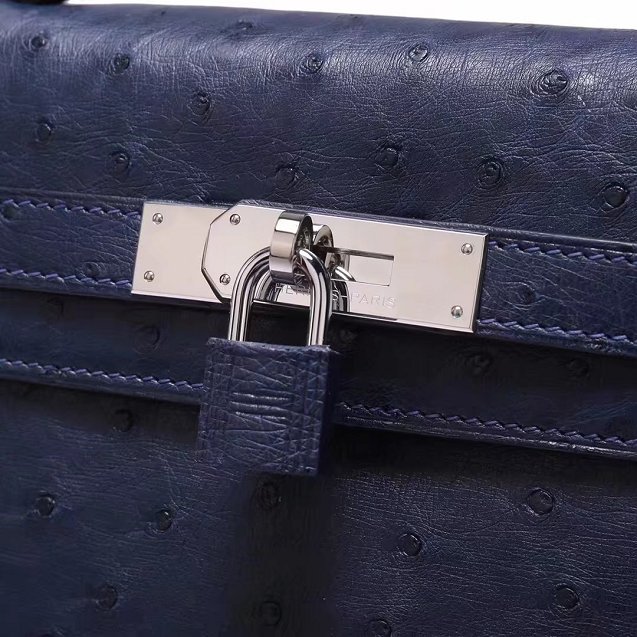 Top hermes genuine 100% ostrich leather handmade kelly 32 bag K320 dark blue