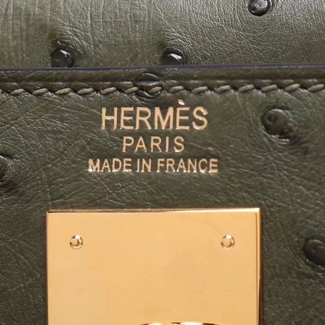 Top hermes genuine 100% ostrich leather handmade kelly 32 bag K320 olive