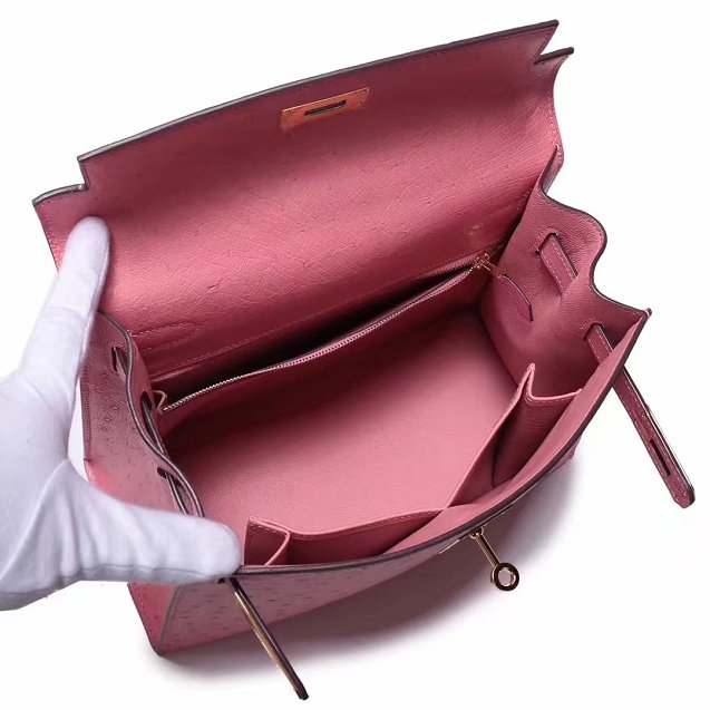 Top hermes genuine 100% ostrich leather handmade kelly 32 bag K320 pink