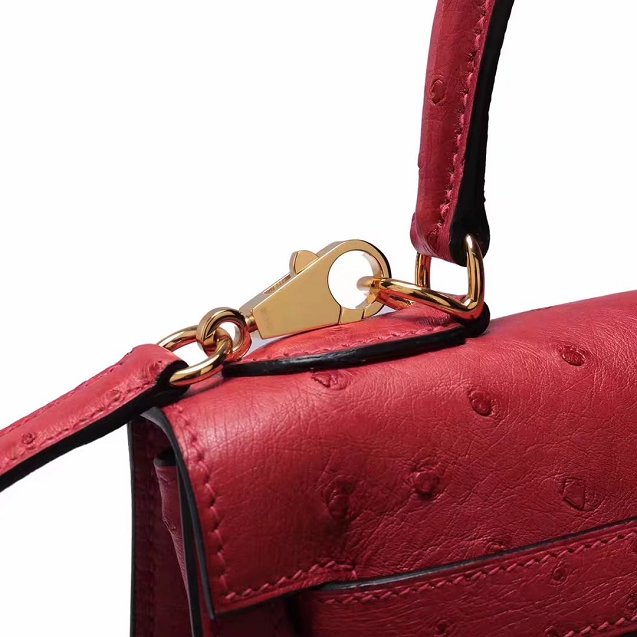 Top hermes genuine 100% ostrich leather handmade kelly 32 bag K320 red