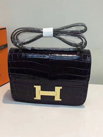 Hermes calfskin leather crocodile constance bag C023 dark purple