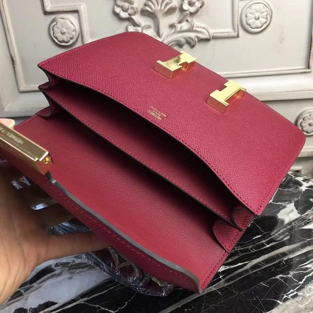 Hermes epsom leather small constance bag C19 wine red