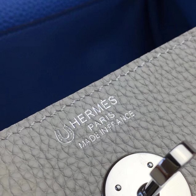 Hermes original top togo leather medium lindy 30 bag H30 white&blue
