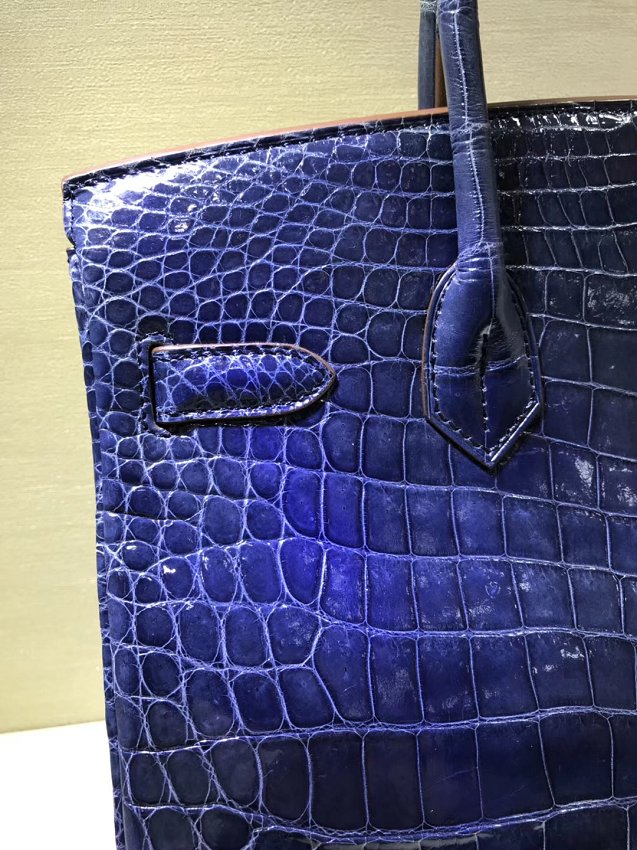 Top hermes genuine 100% crocodile leather handmade birkin 35 bag K350 deep blue