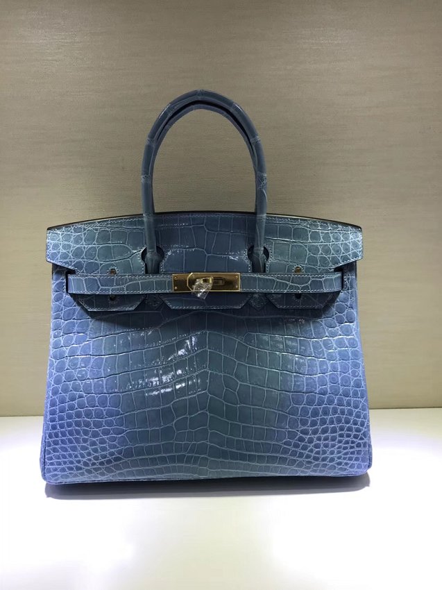 Top hermes genuine 100% crocodile leather handmade birkin 35 bag K350 light blue