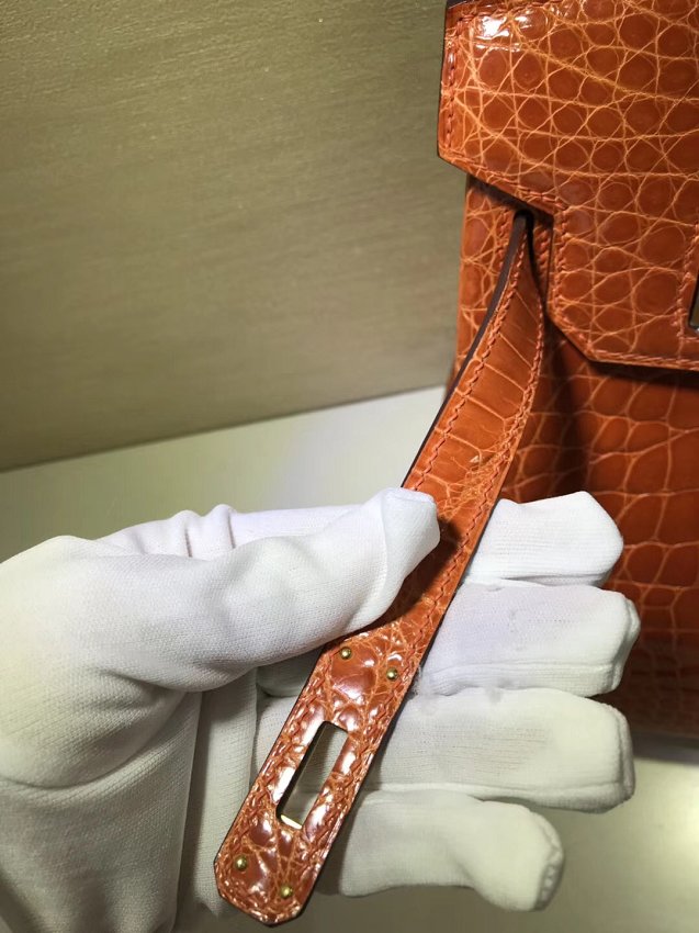 Top hermes genuine 100% crocodile leather handmade birkin 35 bag K350 orange