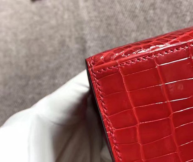 Top hermes genuine 100% crocodile leather handmade mini kelly clutch K220 red
