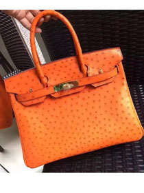 Top hermes genuine 100% ostrich leather handmade birkin 35 bag K350 orange
