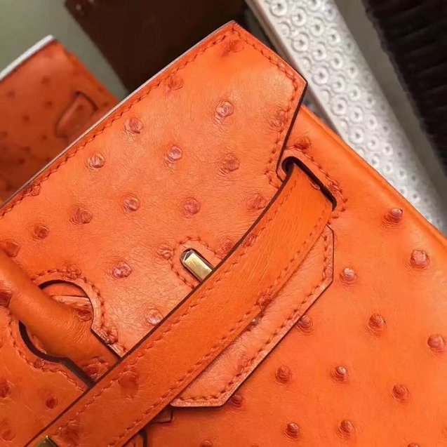 Top hermes genuine 100% ostrich leather handmade birkin 35 bag K350 orange