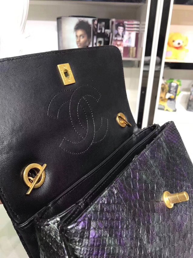 2018 CC original snakeskin top handle flap bag A92236 black&purple