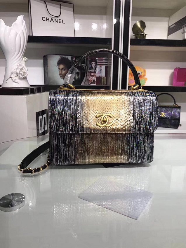 2018 CC original snakeskin top handle flap bag A92236 gold