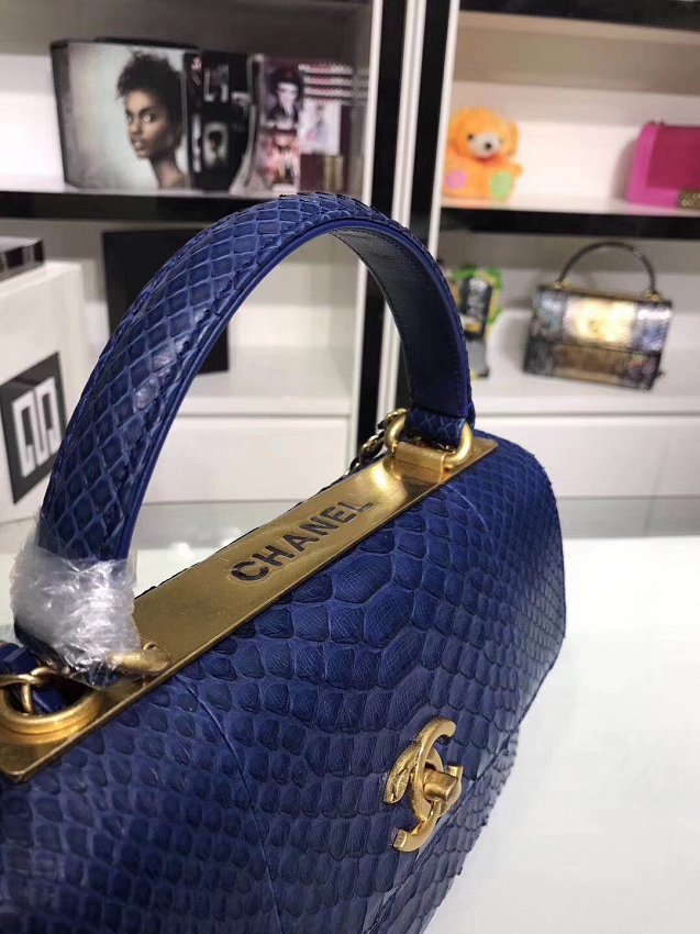 2018 CC original snakeskin top handle flap bag A92236 navy blue