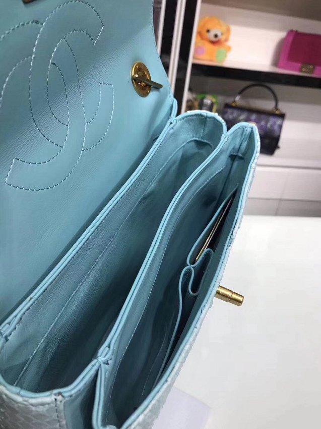 2018 CC original snakeskin top handle flap bag A92236 sky blue