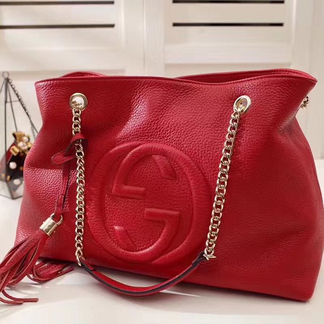 GG original calfskin leather tote bag 308982 red