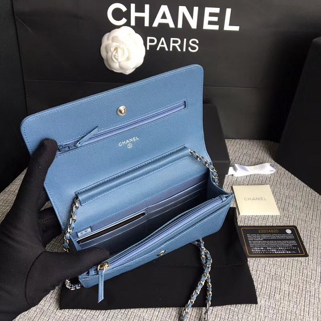 CC original grained leather woc chain bag 33814-8 sky blue
