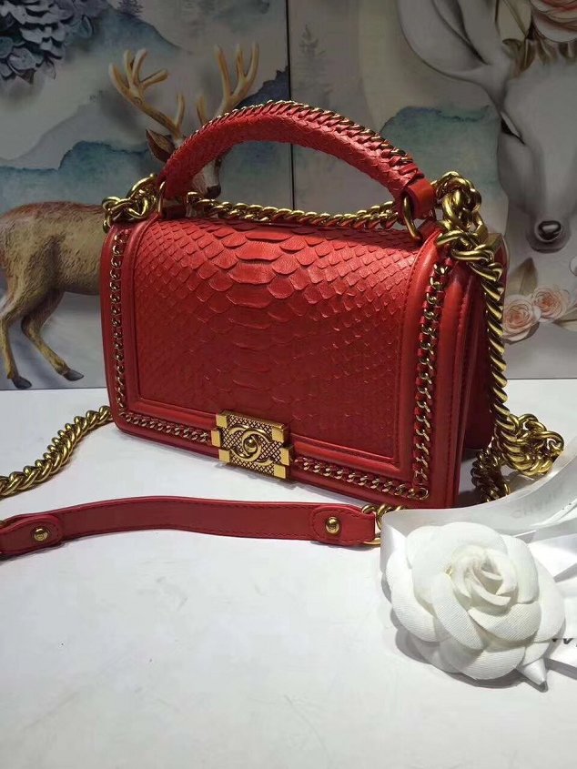 CC original python leather medium le boy flap bag 67086 red