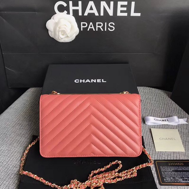 CC original lambskin leather woc chain bag 80982 coral pink