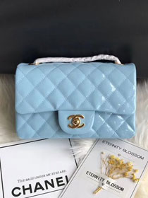 CC original patent calfskin mini flap bag A69900 sky blue