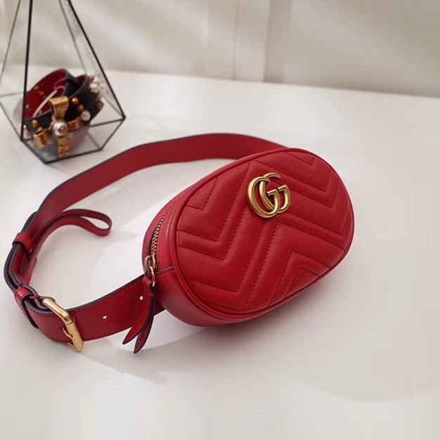 2018 GG Marmont matelasse leather belt bag 476434 red