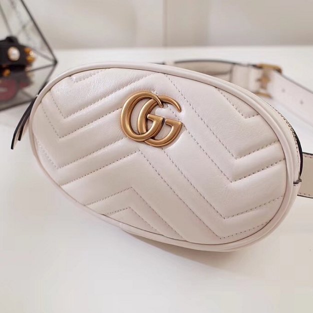 2018 GG Marmont matelasse leather belt bag 476434 white