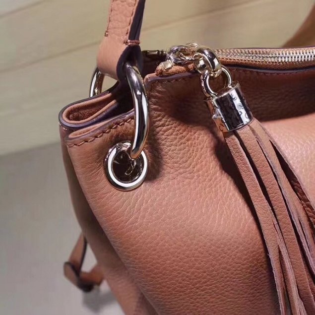 GG Calfskin Leather Top Shoulder Bag 408825 apricot