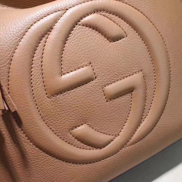 GG Calfskin Leather Top Shoulder Bag 408825 apricot