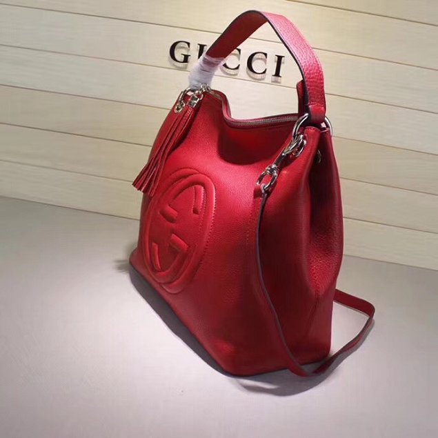 GG Calfskin Leather Top Shoulder Bag 408825 red