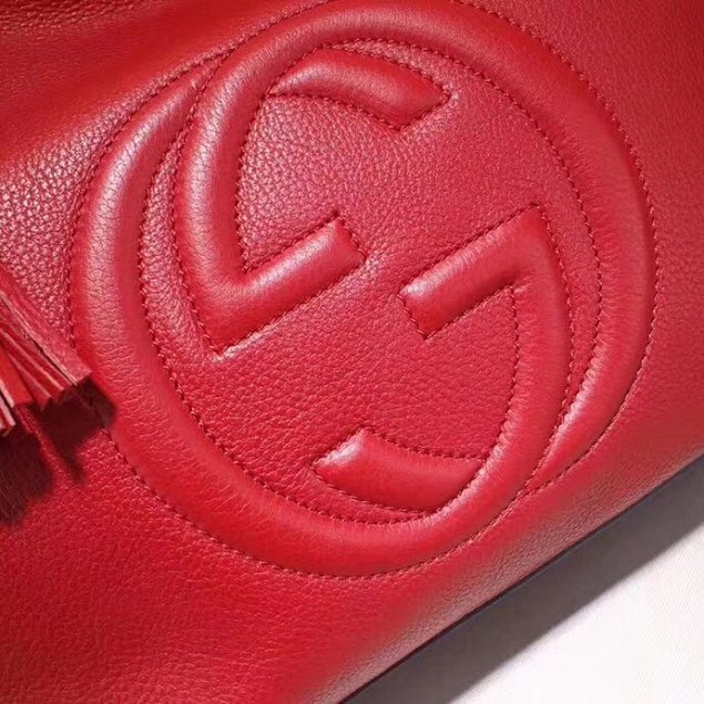 GG Calfskin Leather Top Shoulder Bag 408825 red